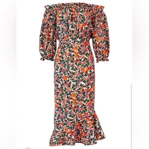 “SALONI” Vida Silk Floral Off-Shoulder Dress
